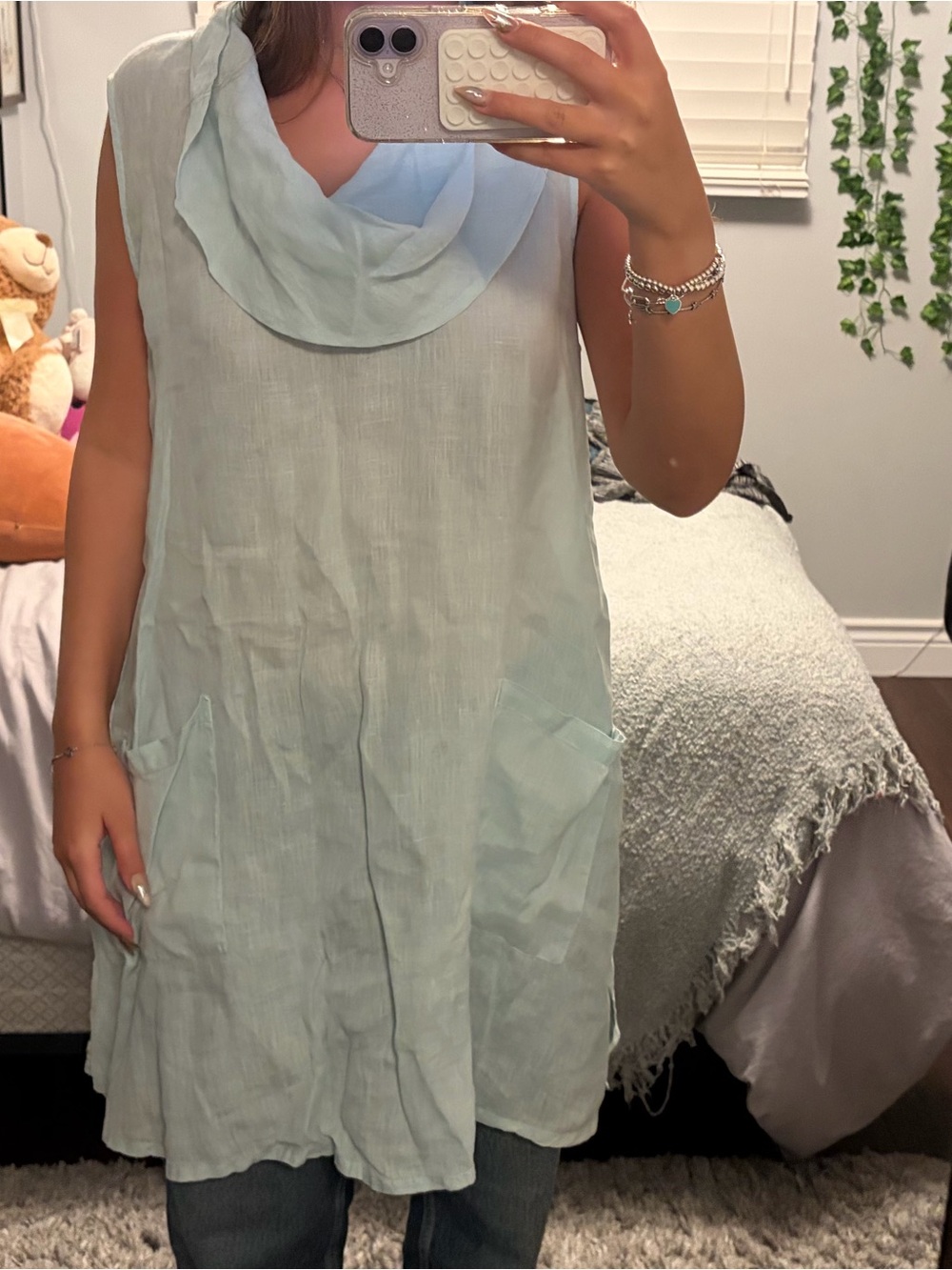 Sleeveless Linen Cowl Neck Top
